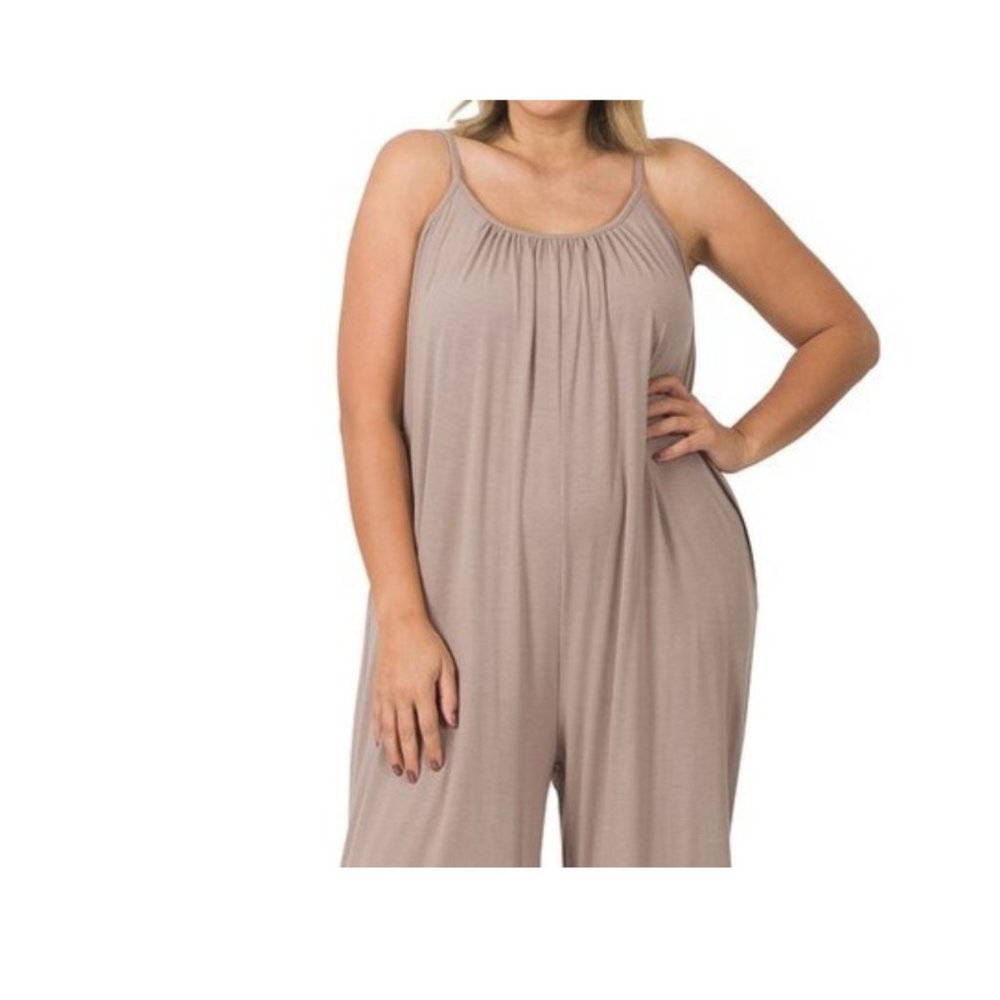 JUMPSUIT SLEEVELESS JUMPSUIT WITH POCKETS - ASH MOCHA 2X - Picture 4 of 7